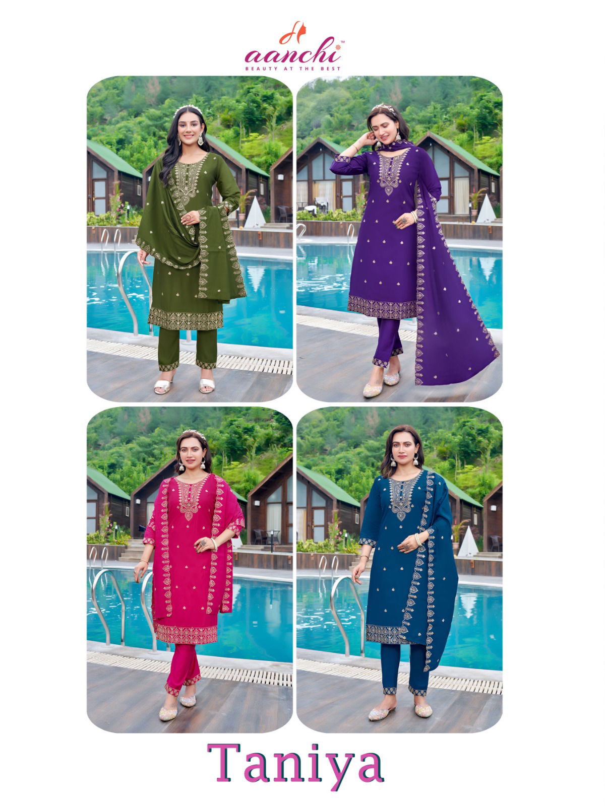 Taniya By Aanchi Roman Silk Embroidery Kurti Bottom With Dupatta Collection
